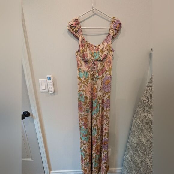 NWOT Free People Rolling Hills Jumpsuit in Tea Combo Boho Sz Medium Long Bohemia - Picture 3 of 5